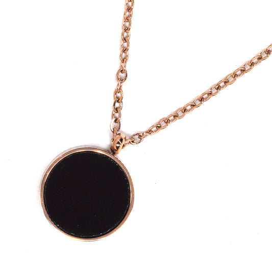 Stainless steel black round rose gold plated necklace - SSVN9545