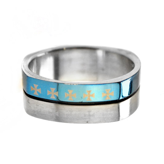 Stainless steel matte and blue plated band ring - SSVR2109