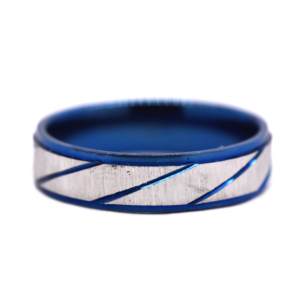 Stainless steel blue brushed band ring - SSVR9809