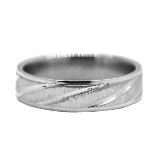 Stainless steel matt slanted detail band ring - SSVR9811