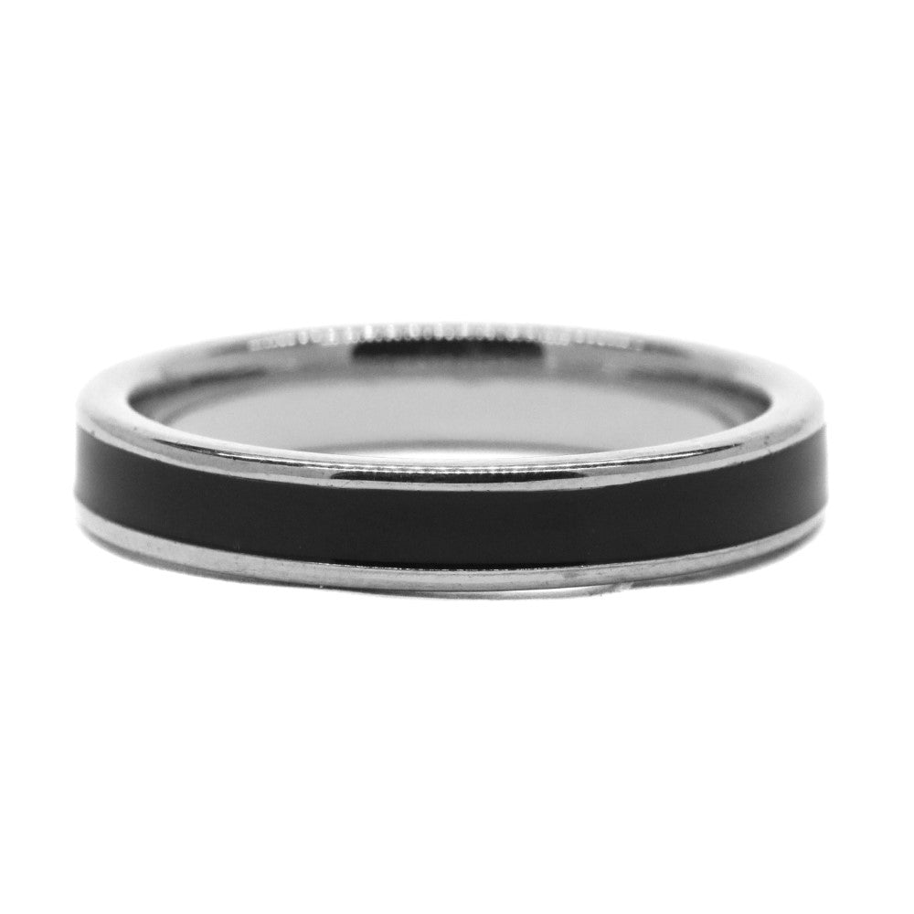 Stainless steel black stripe narrow band ring - SSVR9819