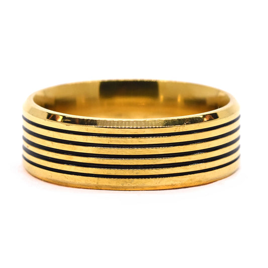 Stainless steel gold plated oxidised lines ring - SSVR9823
