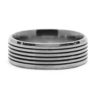 Stainless steel gold plated oxidised lines ring - SSVR9823