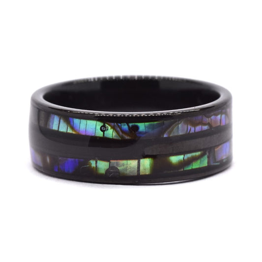 Buy 1 get 1 FREE - Stainless steel black and shell enamel centre band - SSVR9825