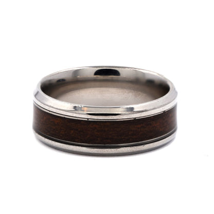 Stainless steel wood enamel centre band ring - SSVR9827