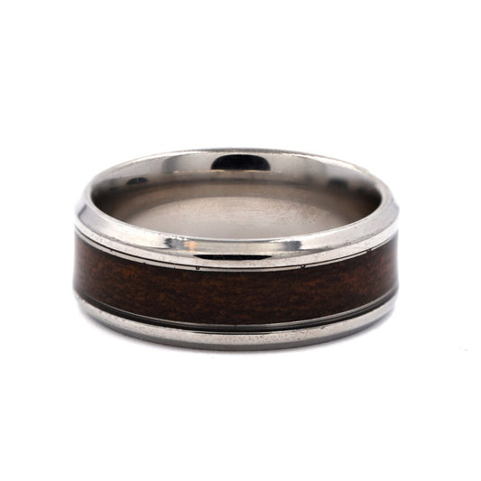 Stainless steel wood enamel centre band ring - SSVR9827