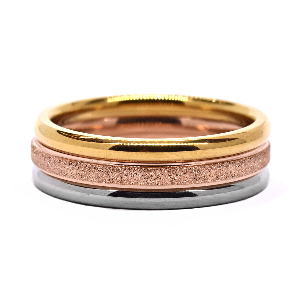 Stainless steel 3 tone plan and iced stack rings - SSVR9828