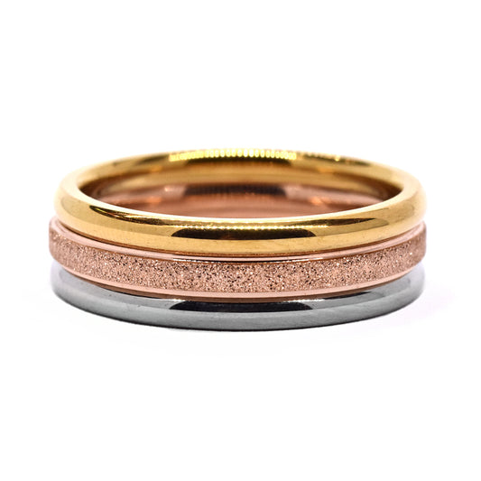 Stainless steel 3 tone plan and iced stack rings - SSVR9828