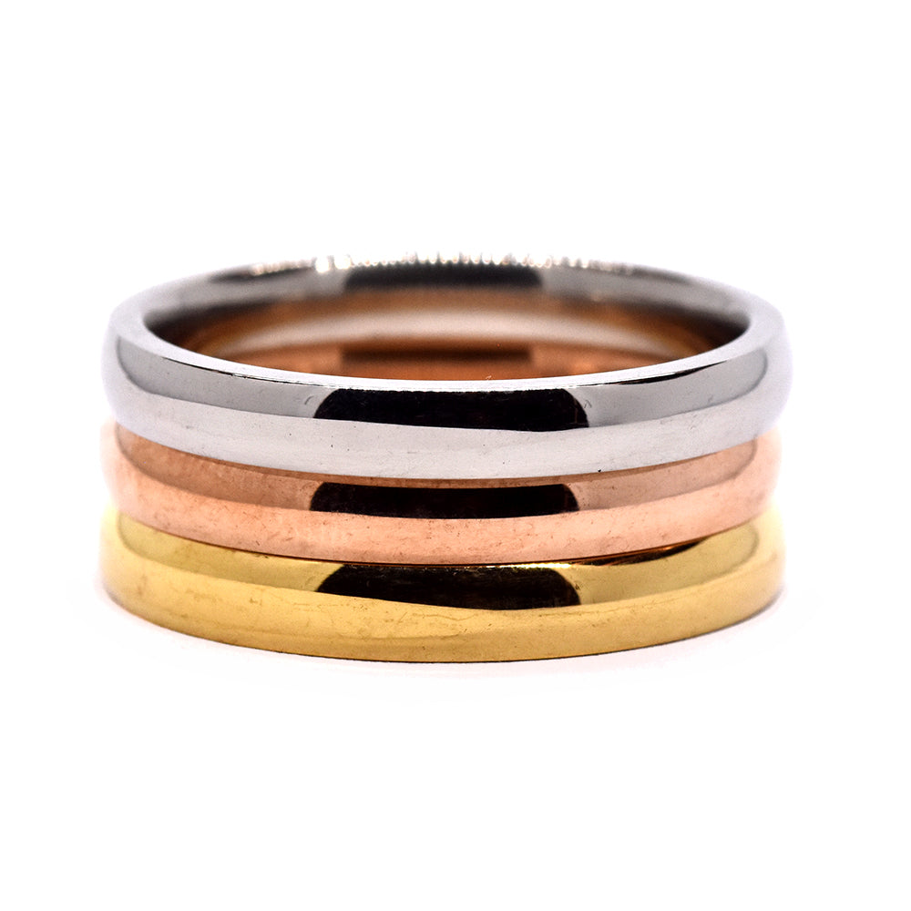 Buy 1 get 1 FREE - Stainless steel 3 tone shiny domed bands rings Size X - SSVR9829