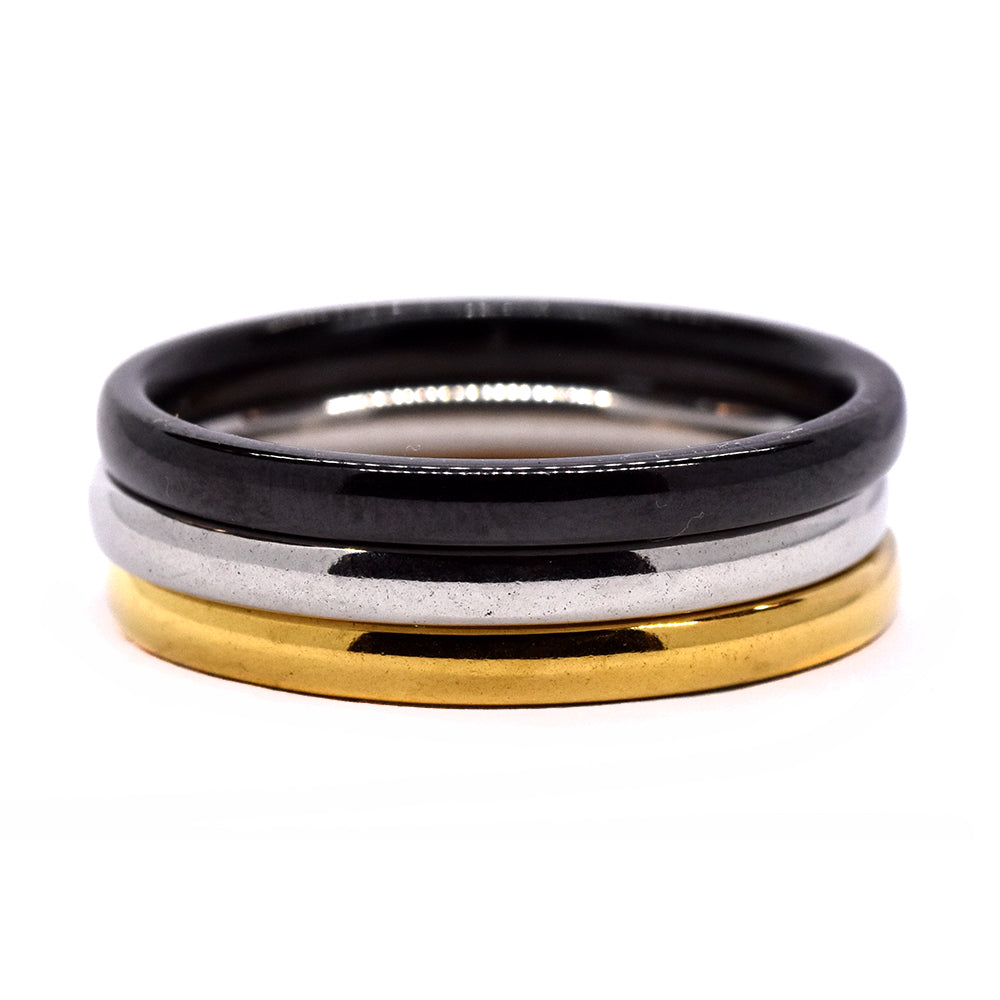 Stainless steel black and gold triple bands ring - SSVR9830