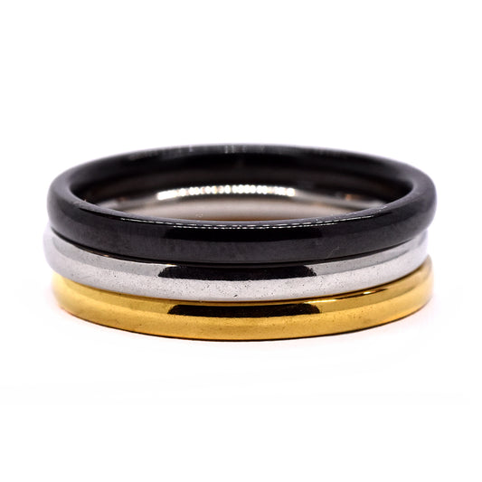 Buy 1 get 1 FREE - Stainless steel black and gold triple bands ring - SSVR9830