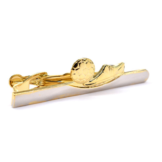 Stainless steel and gold soccer detail tie clip