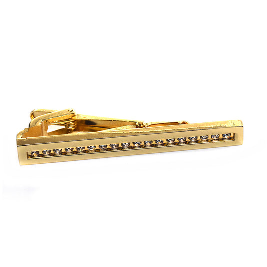 Copper based gold plated cubic zirconia pattern tie clip - Box Included