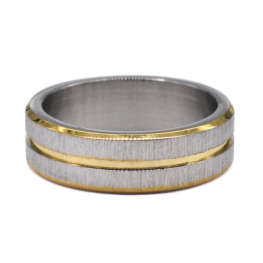 Stainless steel and gold matt band ring - SSXR068-S