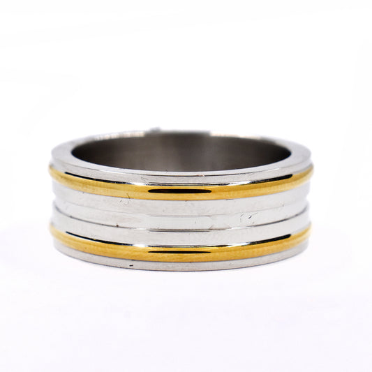 Stainless steel Gold edge striped ring - SSXR097
