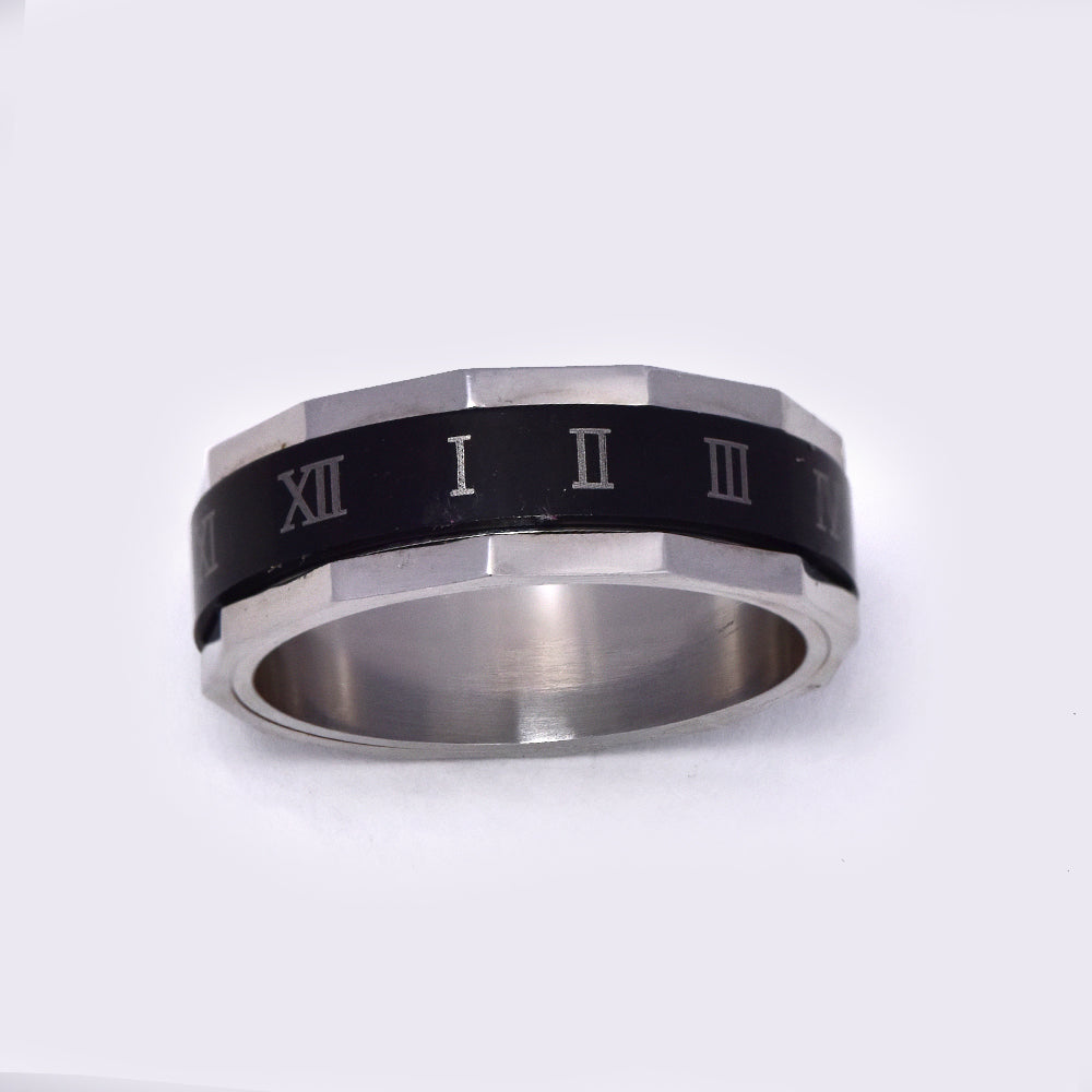 Stainless steel black and Stainless steel roman numeral fidget ring - SSXR130