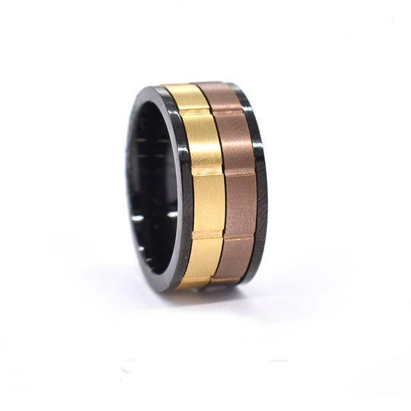 Stainless steel 3 tone broad band ring - SSXR247 – Anna-B Jewellery