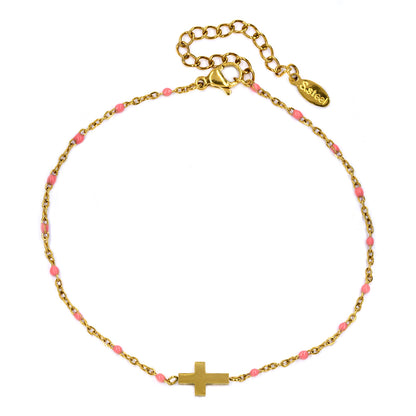 Stainless steel bead and cross anklet