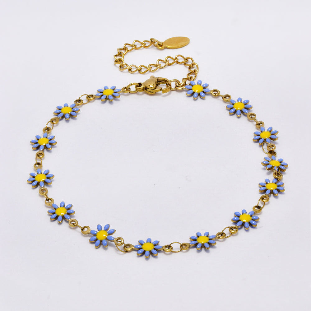 Stainless steel enamel daisy flower anklet - SSYA5178