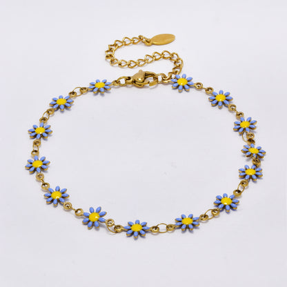 Stainless steel enamel daisy flower anklet - SSYA5178