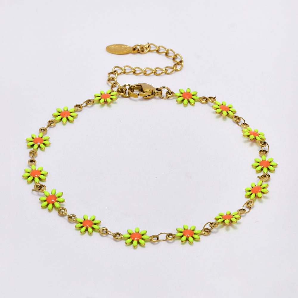Stainless steel enamel daisy flower anklet - SSYA5178