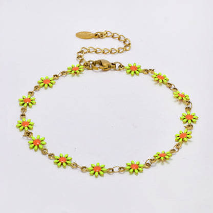 Stainless steel enamel daisy flower anklet - SSYA5178