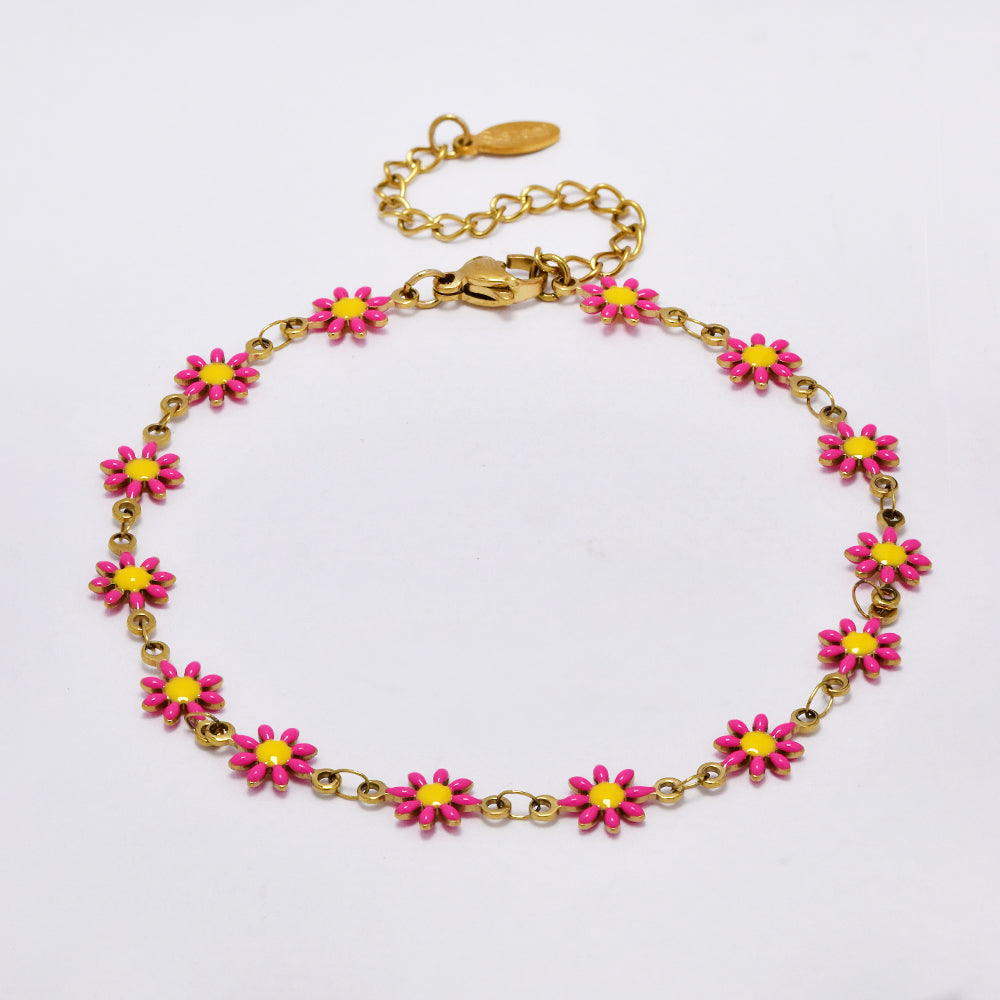 Stainless steel enamel daisy flower anklet - SSYA5178