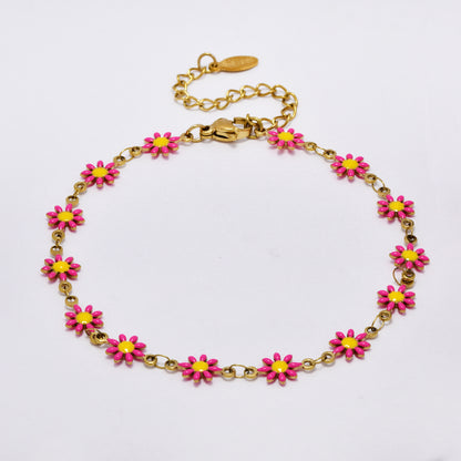 Stainless steel enamel daisy flower anklet - SSYA5178