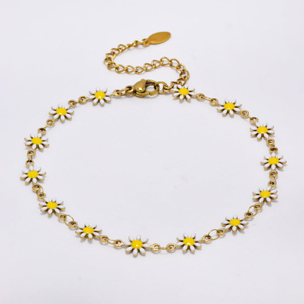 Stainless steel enamel daisy flower anklet - SSYA5178