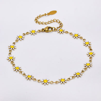 Stainless steel enamel daisy flower anklet - SSYA5178