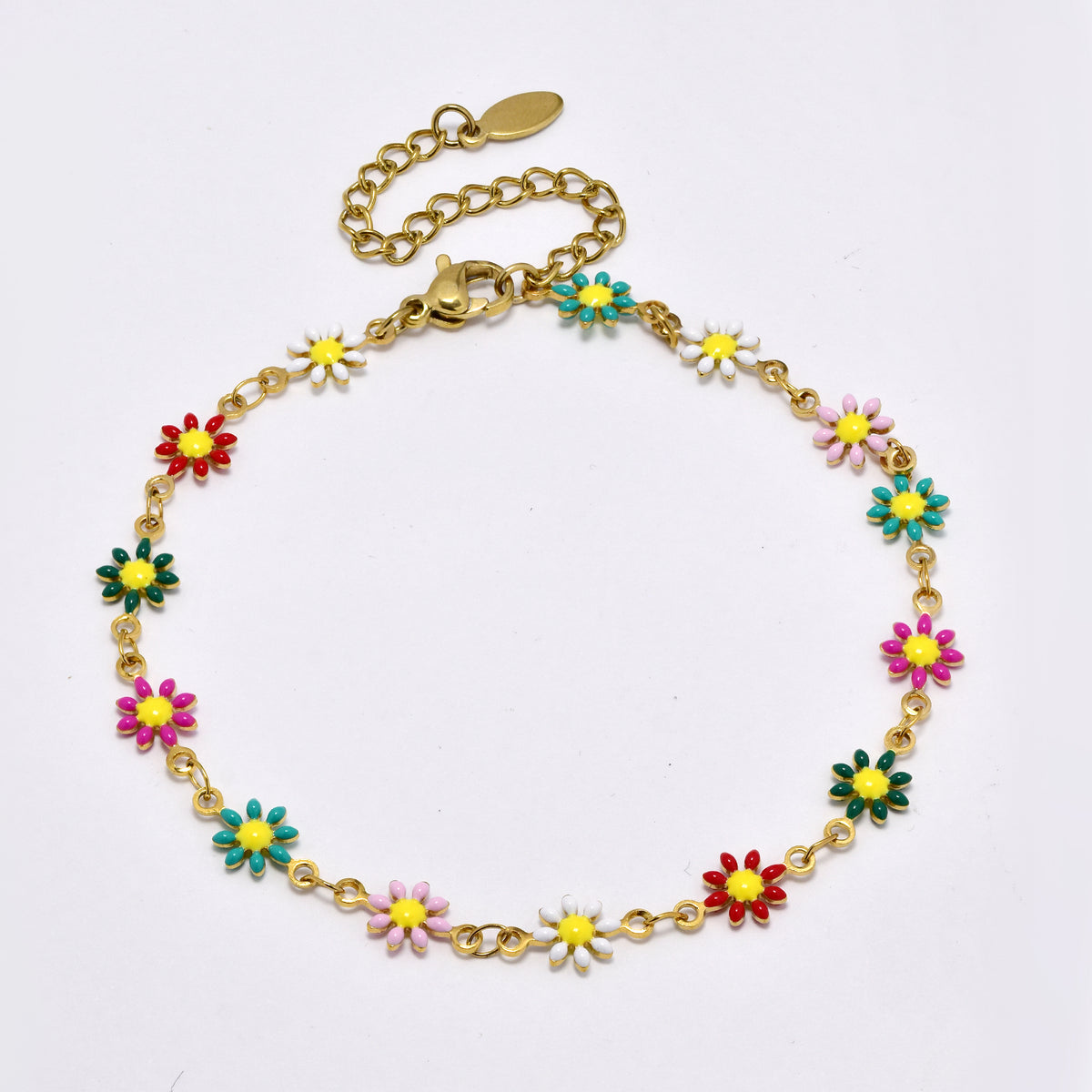 Stainless steel enamel daisy flower anklet - SSYA5178