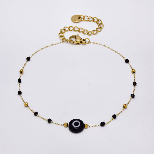 Stainless steel beaded evil eye charm anklet