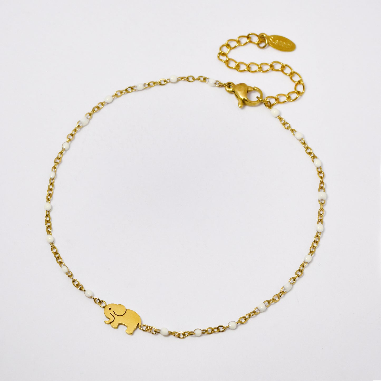 Stainless steel 19+5cm elephant charm enamel bead anklet - SSYA5330