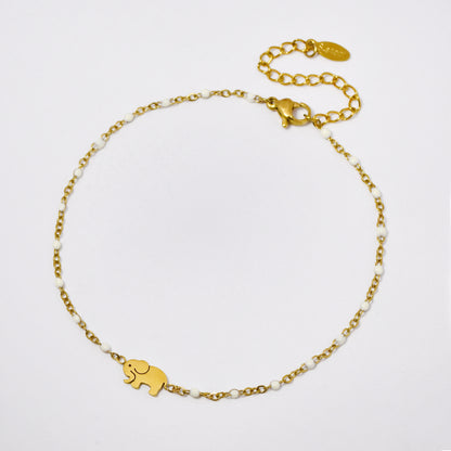 Stainless steel 19+5cm elephant charm enamel bead anklet - SSYA5330