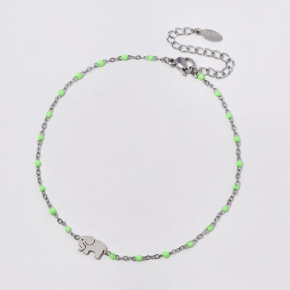 Stainless steel 19+5cm elephant charm enamel bead anklet - SSYA5330