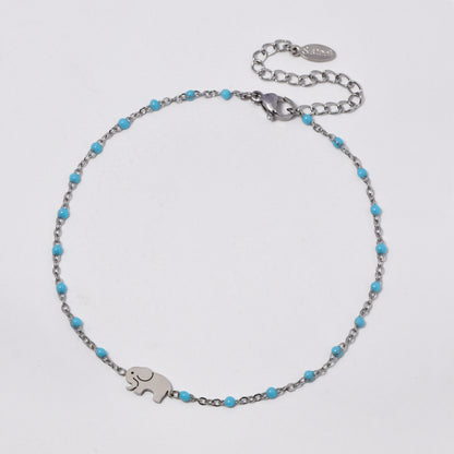 Stainless steel 19+5cm elephant charm enamel bead anklet - SSYA5330