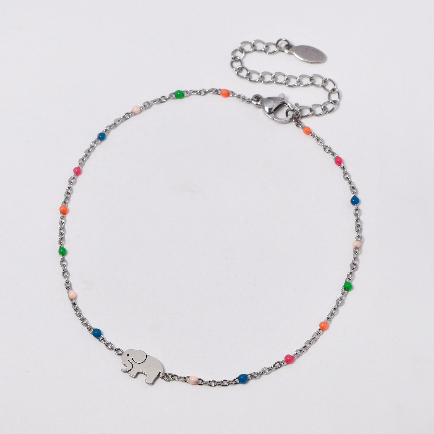 Stainless steel 19+5cm elephant charm enamel bead anklet - SSYA5330