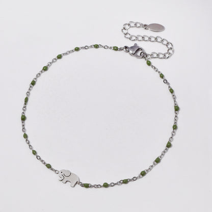Stainless steel 19+5cm elephant charm enamel bead anklet - SSYA5330