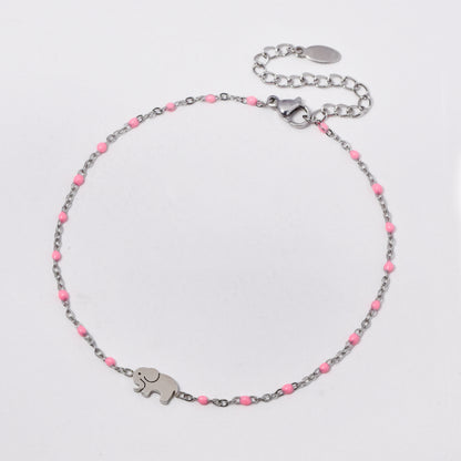 Stainless steel 19+5cm elephant charm enamel bead anklet - SSYA5330