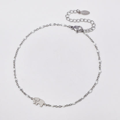 Stainless steel 19+5cm elephant charm enamel bead anklet - SSYA5330
