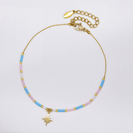 Beaded eight point star charm anklet - SSYA5358