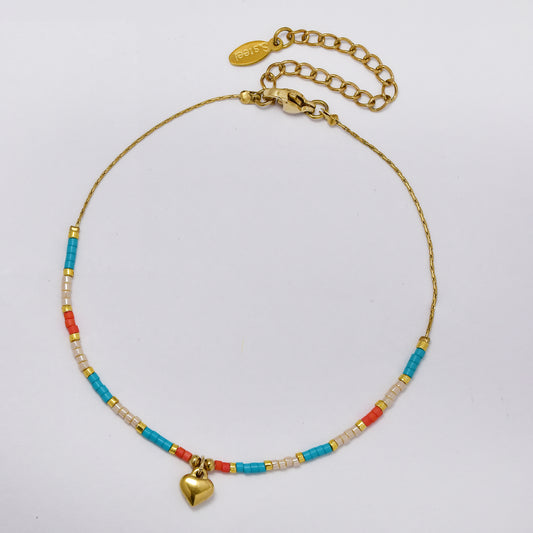 Beaded heart charm anklet - SSYA5359