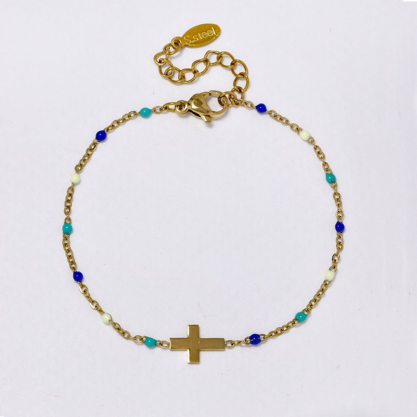 Enamel bead and cross anklet - SSYA5360