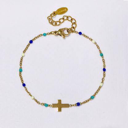 Enamel bead and cross anklet - SSYA5360