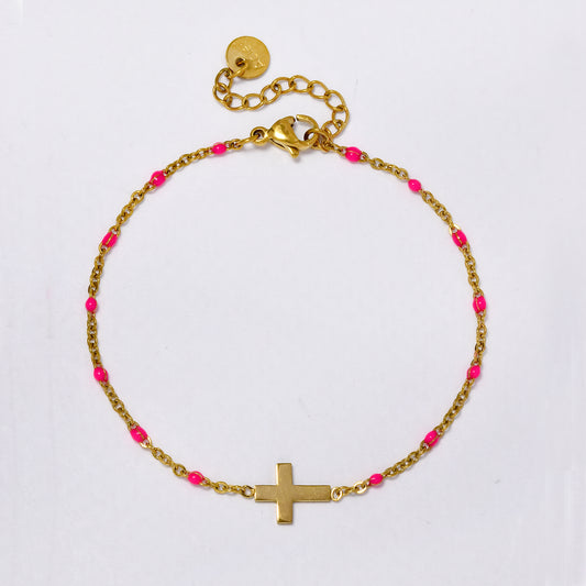 Enamel bead and cross anklet - SSYA5360