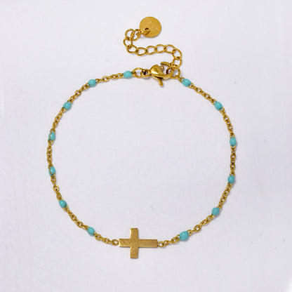 Enamel bead and cross anklet - SSYA5360