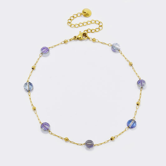 Stainless steel glass bead and ball anklet - SSYA5584