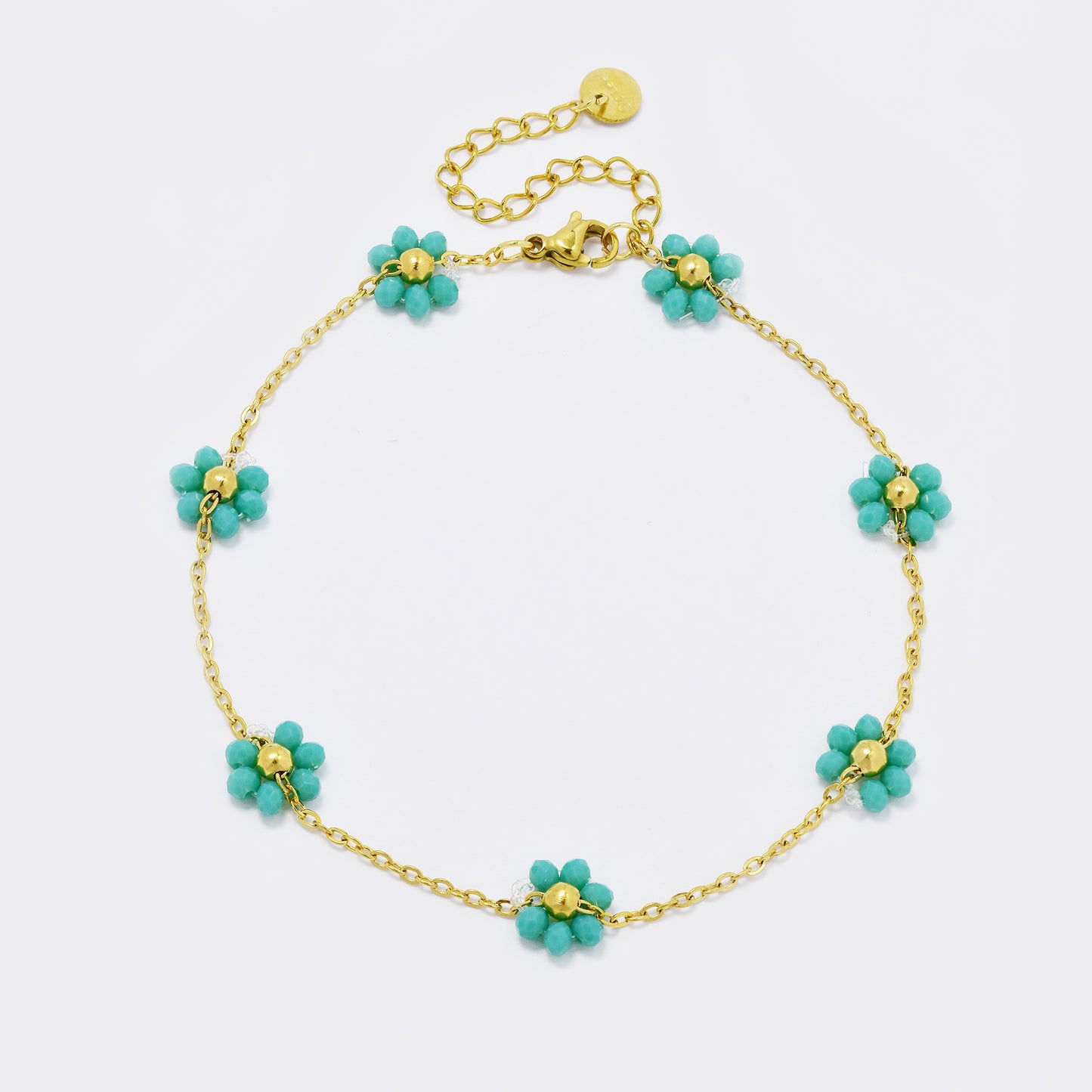Stainless steel beaded flower anklet - SSYA5586