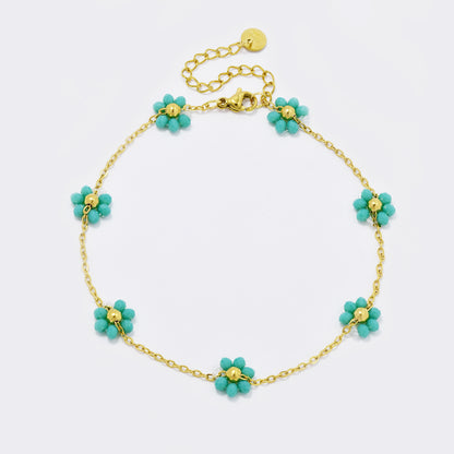 Stainless steel beaded flower anklet - SSYA5586