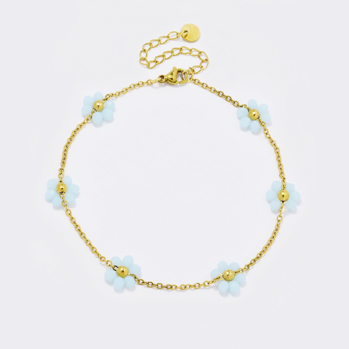 Stainless steel beaded flower anklet - SSYA5586